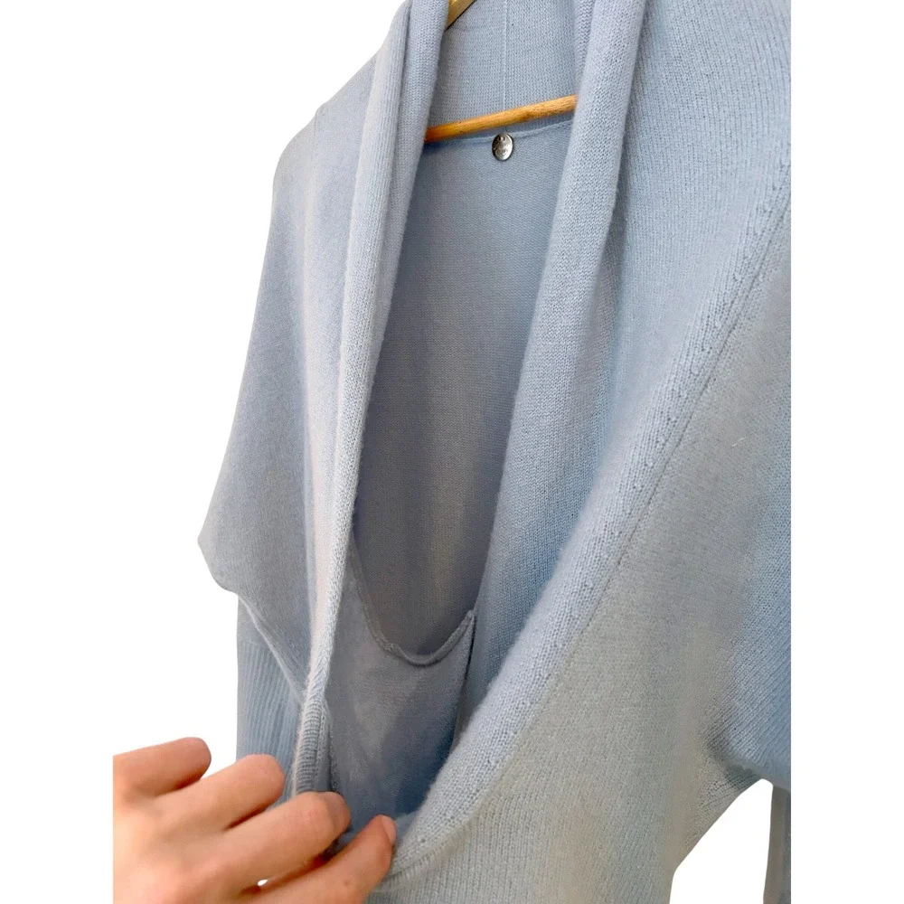 Margaret O'Leary 100% Cashmere Wrap Front Surplice Sweater Light Blue Small